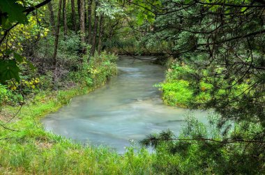 Güzel mavi nehir. Yeşil ormanda güzel su renginde bir nehir.