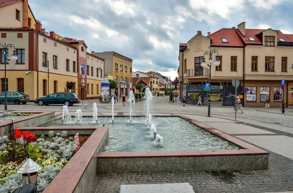 Trzebinia Polsko Srpna 2017 Barevné Budovy Pěkná Fontána Trhu Trzebinii — Stock fotografie