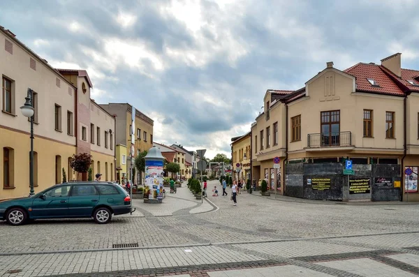 Trzebinia Polonia Agosto 2017 Edifici Colorati Persone Sul Mercato Trzebinia — Foto Stock