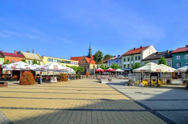 CHRZANOW, POLAND - AUGUST 19, 2017: Market in the city center of Chrzanow, Poland.
