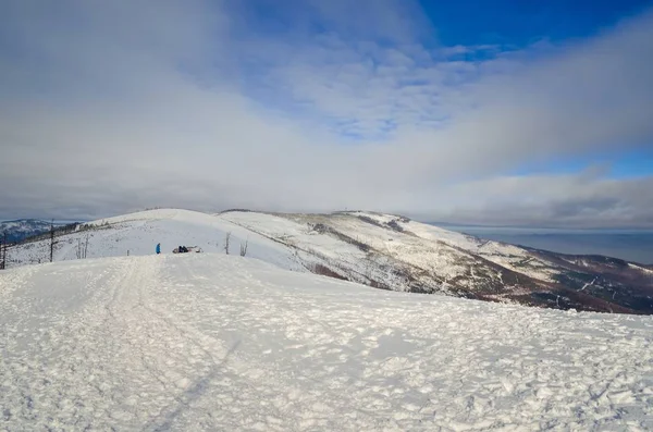 Beautiful winter snow-white mountain landscape. Beautifully snow-capped mountains in Poland.