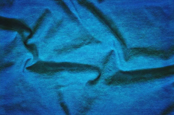 Interesant Fundal Vestimentar Textura Albastră Materialului Ridat — Fotografie, imagine de stoc