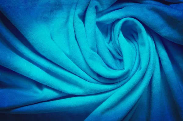 Interesting Clothing Background Blue Texture Wrinkled Material — Stock Photo, Image