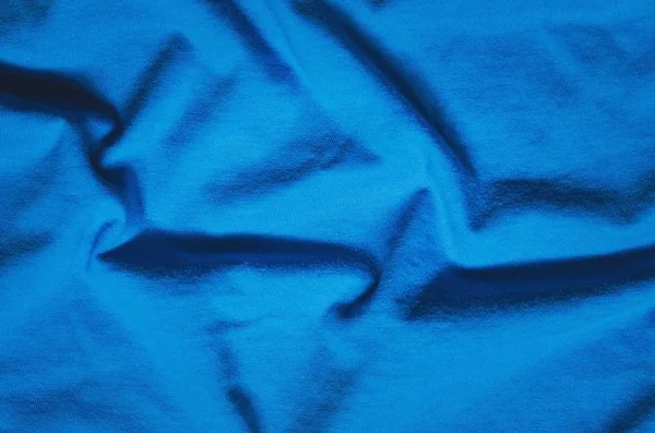 Interesant Fundal Vestimentar Textura Albastră Materialului Ridat — Fotografie, imagine de stoc