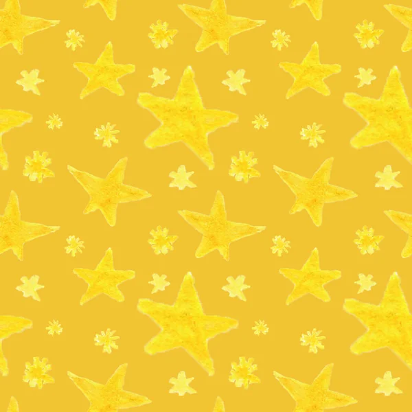 Handgezeichnetes Aquarell Gelbe Sterne Auf Gelbem Hintergrund — Stockfoto