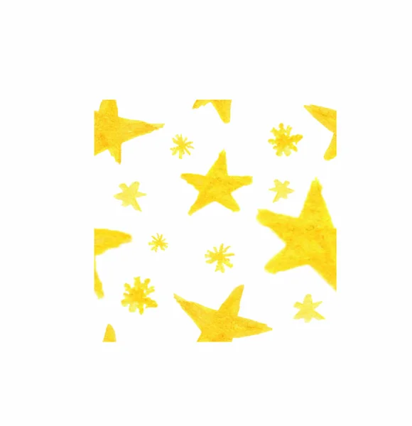 Χέρι Ζωγραφισμένο Ακουαρέλα Κίτρινα Αστέρια Λευκό Φόντο — Φωτογραφία Αρχείου
