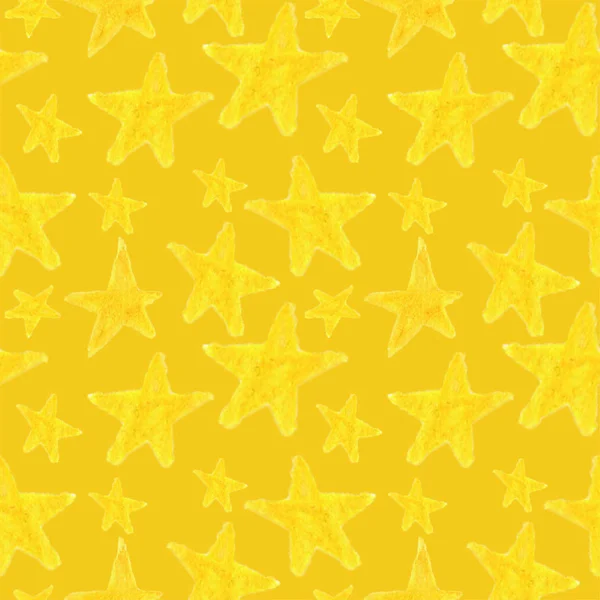 Handgezeichnetes Aquarell Gelbe Sterne Auf Gelbem Hintergrund — Stockfoto