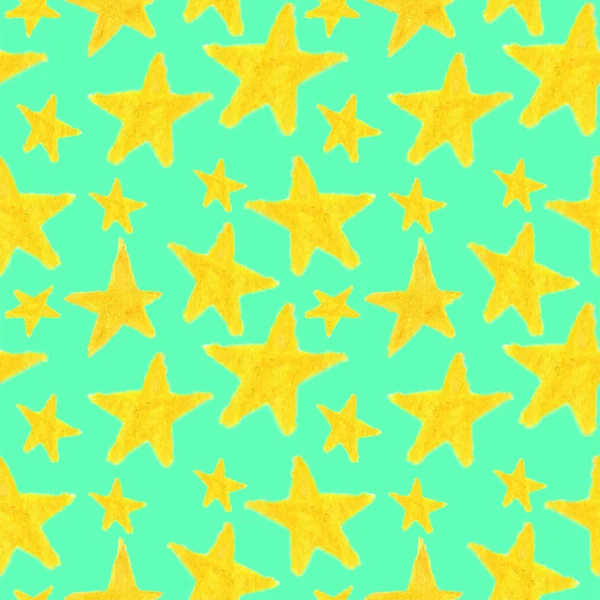 Estrelas Amarelas Aquarela Desenhadas Mão Fundo Azul — Fotografia de Stock