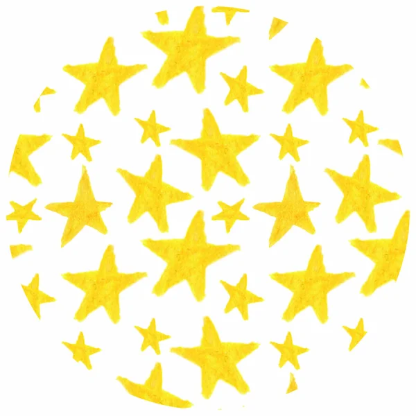 Handgezeichnetes Aquarell Gelbe Sterne Auf Weißem Hintergrund — Stockfoto