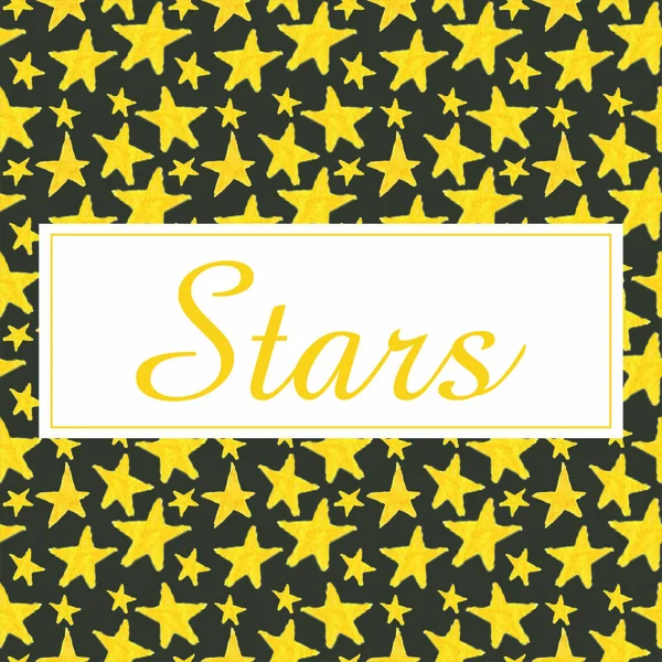 Kézzel Rajzolt Akvarell Sárga Csillagok Egy Fekete Háttér Levelező Csillagok — Stock Fotó