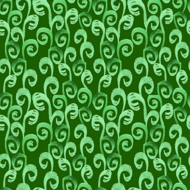 Yeşil arkaplanda iç içe geçmiş yapraklarla kusursuz suluboya deseni