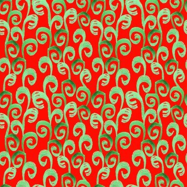 Kırmızı arkaplanda iç içe geçmiş yapraklı kusursuz suluboya deseni