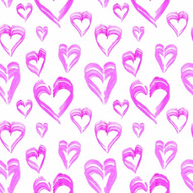 Beyaz bir arka planda suluboya pembe bir kalple boyanmış. Fırça darbeleri