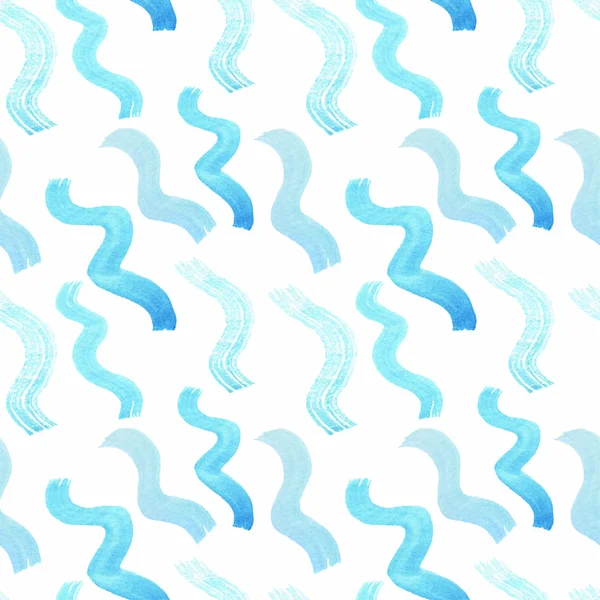 Aquarell Gezeichnete Blaue Wellen Auf Weißem Hintergrund Schriftzug Ocean — Stockfoto