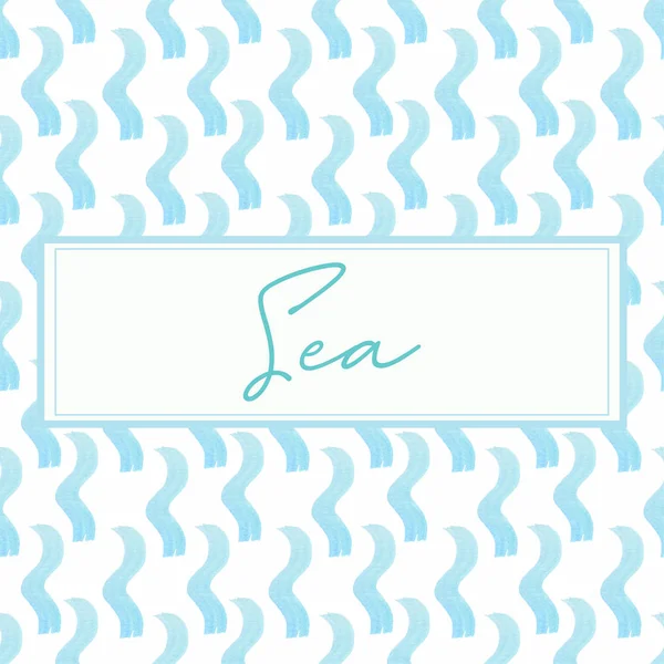 Aquarell Gezeichnete Blaue Wellen Auf Weißem Hintergrund Schriftzug Meer — Stockfoto