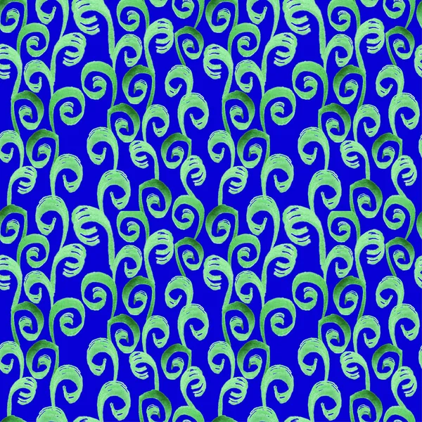 Бесшовный Акварельный Узор Переплетенными Листьями Синем Фоне — стоковое фото