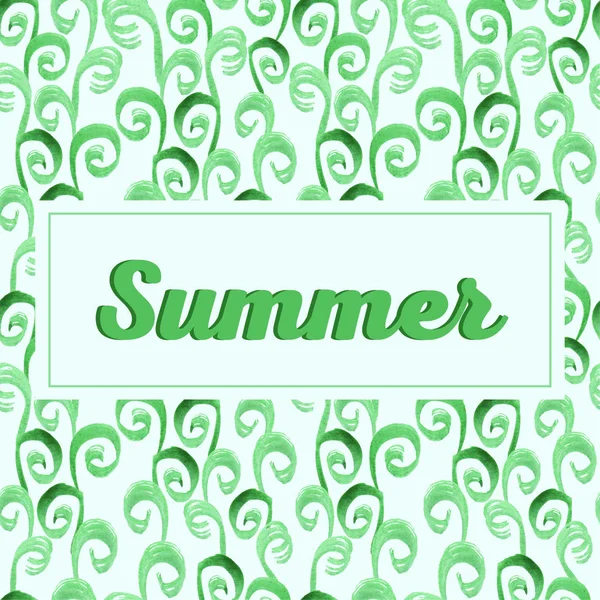 Seamless Watercolor Pattern Inscription Summer Green Background Green Leaves — Stock Photo, Image