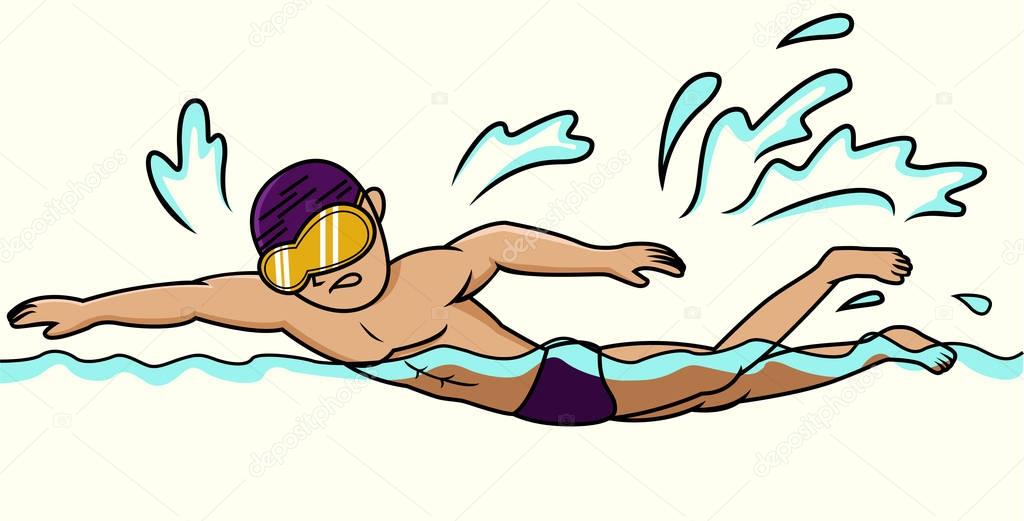 Vector: swim character | Cartoon illustration of a swimmer swimming