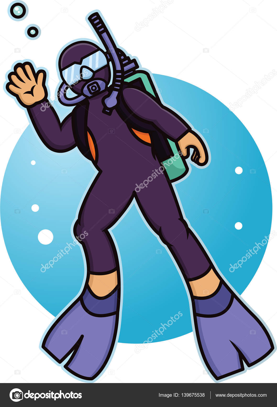 Cartoon Illustration Of A Scuba Diver Waving Hand Vector Character Stock Vector C Anggar3ind 139675538