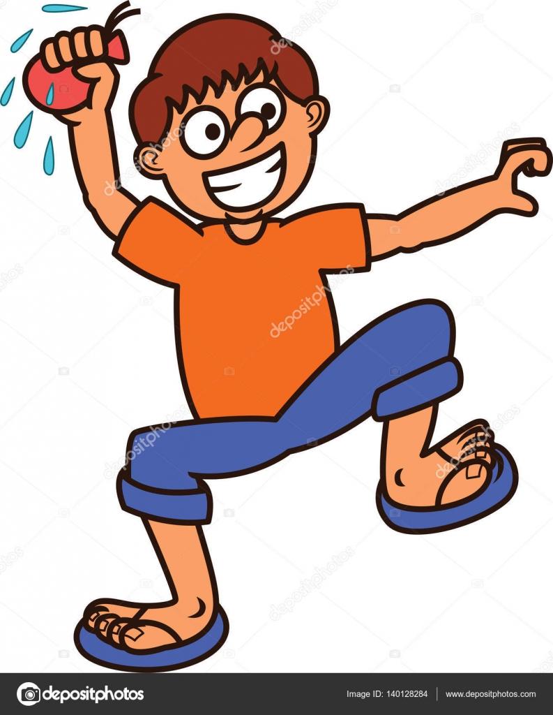 Boy Ready to Throw Water Balloon Cartoon Illustration Stock Vector