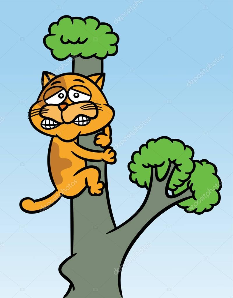 Cat Stuck up the Tree Cartoon Illustration — Stock Vector © anggar3ind
