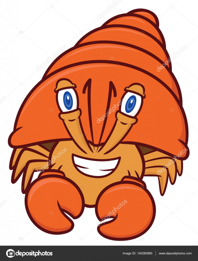 Hermit Crab Cartoon Animal Character Isolated on White Background Stock