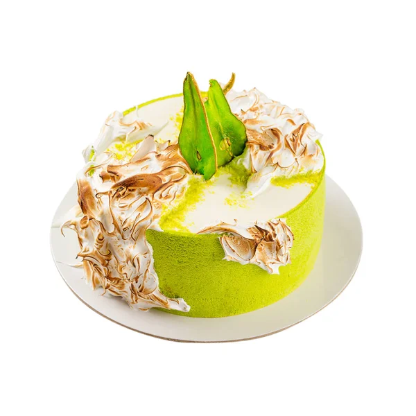 誕生日ケーキ焼いたメレンゲと色の梨のスライス。Isol — ストック写真