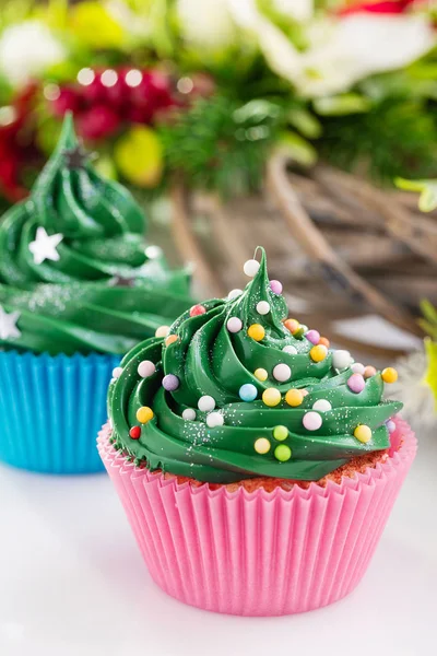 Cupcaks di Natale verde — Foto Stock