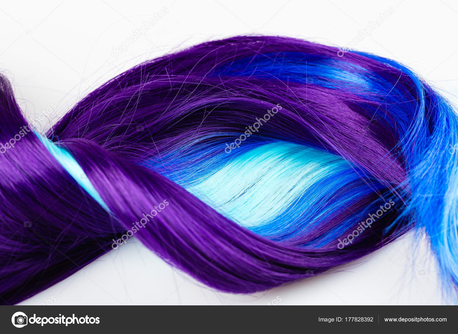 Curly Voluminous Shiny Purple Color Hair On A White Background