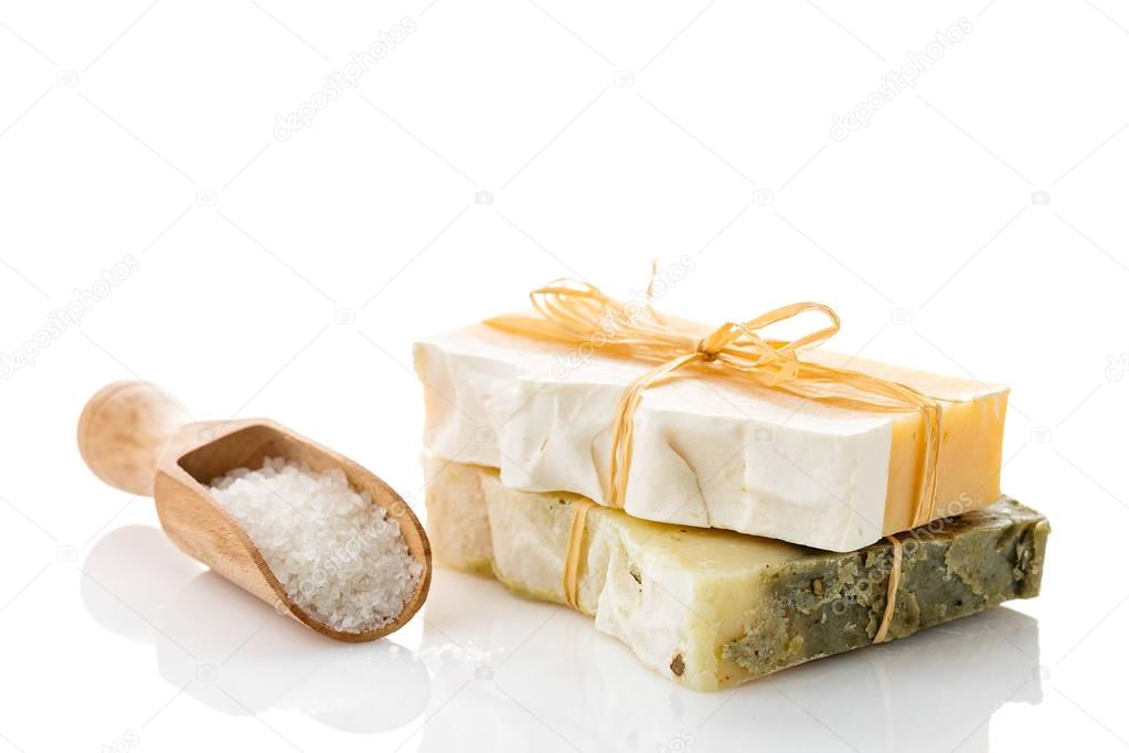 Bars of natural organic soap isolated on white