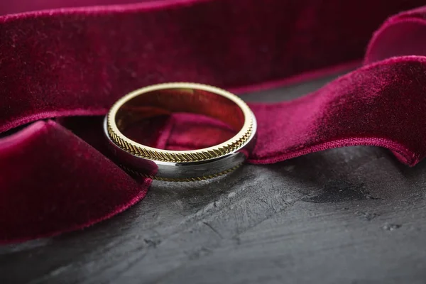 Silver and gold ring on black background — Stock Photo, Image