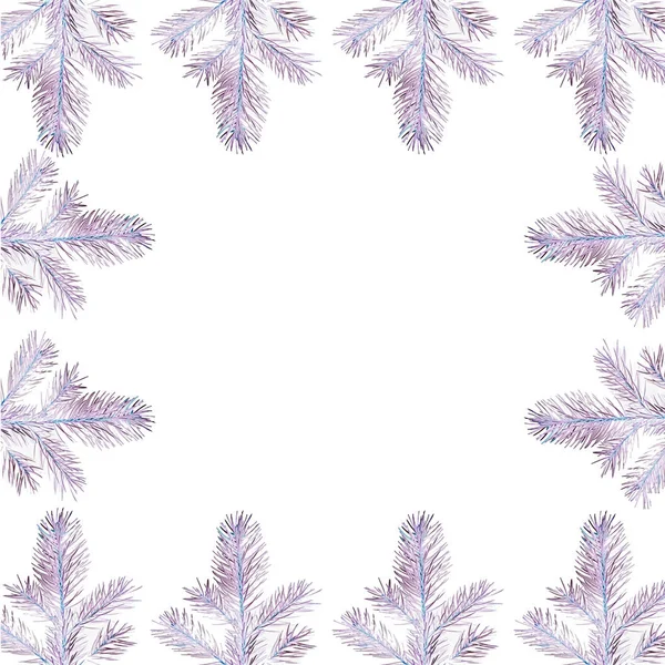 Template New Year Theme Form Frame Lilac Blue Spruce Branches — Stock Photo, Image