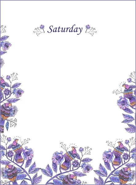 Pages Schedule Day Week Diary Saturday Birds Flowers Depicted Purple — Stock Photo, Image