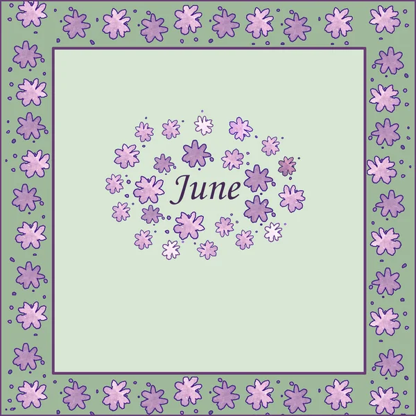 Cover Design Calendar Diary Month June Decorated Pink Purple Flowers — 스톡 사진