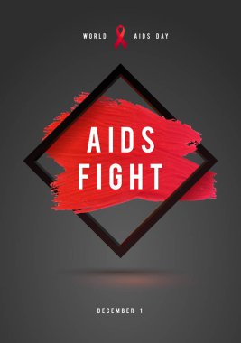 Dünya AIDS günü kavramı ile metin ve kırmızı kurdele AIDS bilinçlendirme. 1 Aralık. Kırmızı fırça konturu Poster gri arka plan