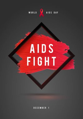 World AIDS Day Concept with Text and red ribbon of AIDS awareness. 1st December. Red Brush Stroke Poster Grey Background clipart