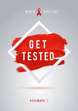 Dünya AIDS günü kavramı ile metin ve kırmızı kurdele AIDS bilinçlendirme. 1 Aralık. Kırmızı fırça konturu Poster beyaz arka plan