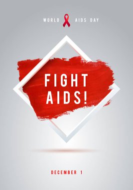 Dünya AIDS günü kavramı ile metin ve kırmızı kurdele AIDS bilinçlendirme. 1 Aralık. Kırmızı fırça konturu Poster beyaz arka plan