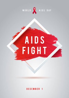 Dünya AIDS günü kavramı ile metin ve kırmızı kurdele AIDS bilinçlendirme. 1 Aralık. Kırmızı fırça konturu Poster beyaz arka plan