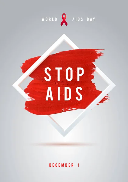 World AIDS Day Concept with Text and red ribbon of AIDS awareness (en inglés). 1 de diciembre. Cartel de pincelada roja Fondo blanco — Archivo Imágenes Vectoriales