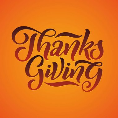 Vektör çizim el yazı modern fırça kalem metin mutlu şükran günü üzerinde turuncu arka plan izole. El yapımı hat.