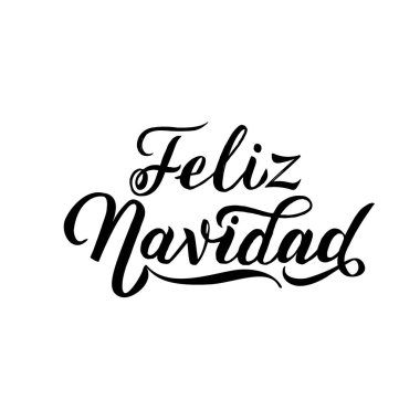 Merry Christmas kontur İspanyol hat. Tebrik kartı tipografi beyaz arka planda siyah.