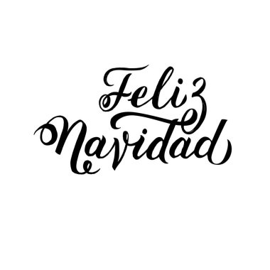 Merry Christmas kontur İspanyol hat. Tebrik kartı tipografi beyaz arka planda siyah