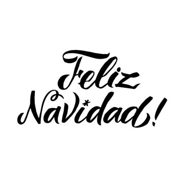 Merry Christmas kontur İspanyol hat. Tebrik kartı tipografi beyaz arka planda siyah