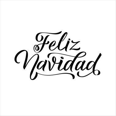 Merry Christmas kontur İspanyol hat. Tebrik kartı tipografi beyaz arka planda siyah