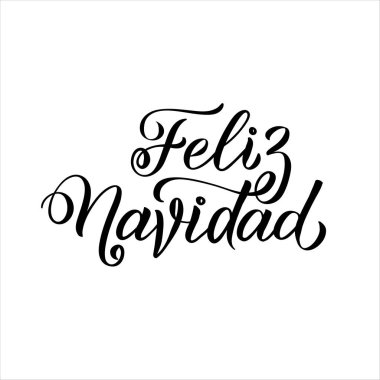 Merry Christmas kontur İspanyol hat. Tebrik kartı tipografi beyaz arka planda siyah