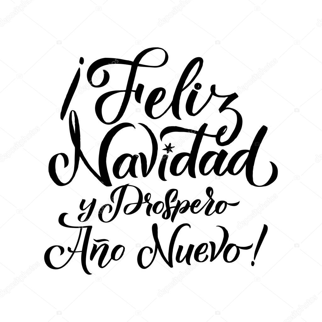 Merry Christmas Stroke Spanish Calligraphy. Greeting Card Black Typography on White Background