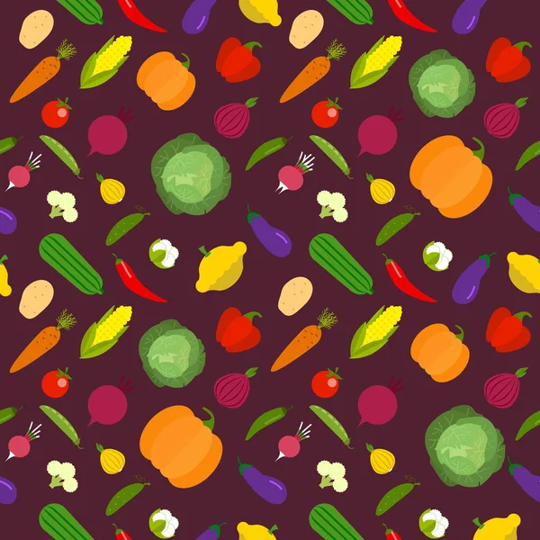 Vector vegetables seamless pattern in cartoon style. Collection farm product for restaurant menu, market label. — Stock Vector