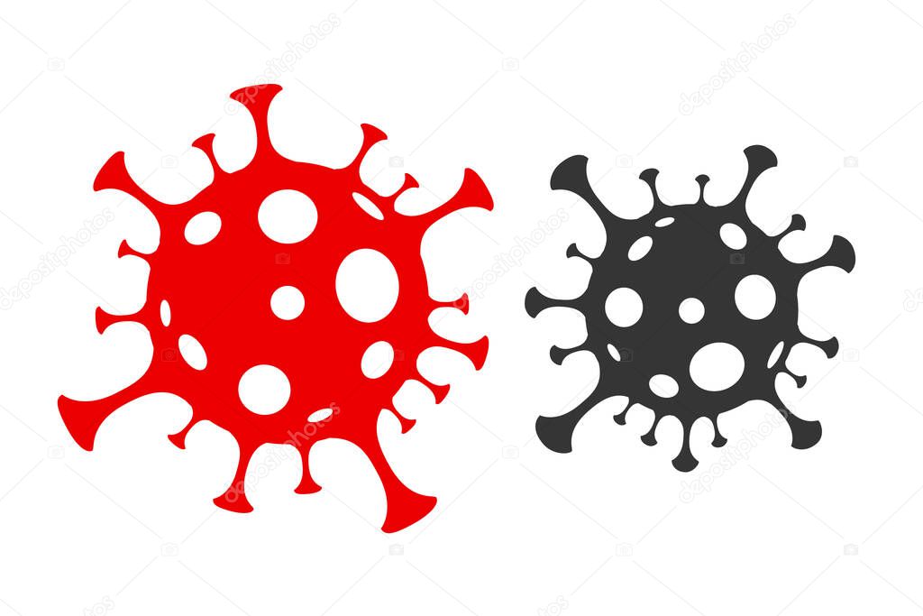 Corona virus vector icon. Coronavirus 2019-nCoV. Black and Red on white background. China pathogen respiratory infection (asian flu outbreak). Illustration graphic vector of corona virus in wuhan