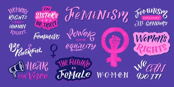 Feminism Vector Quote Icon Set Hand Lettering Quotes Feminist Pink — Stock Vector